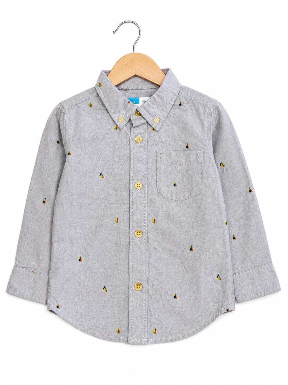 Old Navy Boys Button Down Shirt Sailboat Print Blue Oxford Cotton 2T